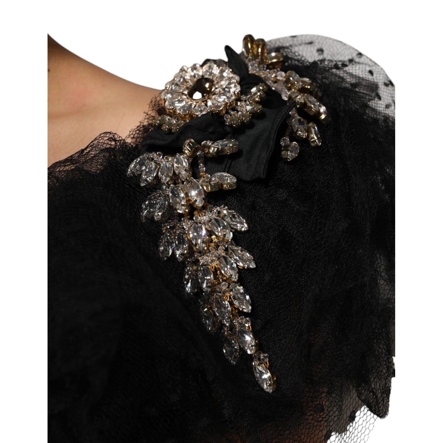 Dolce & Gabbana Black Crystal Embellished Midi A-line Dress DR28246-38