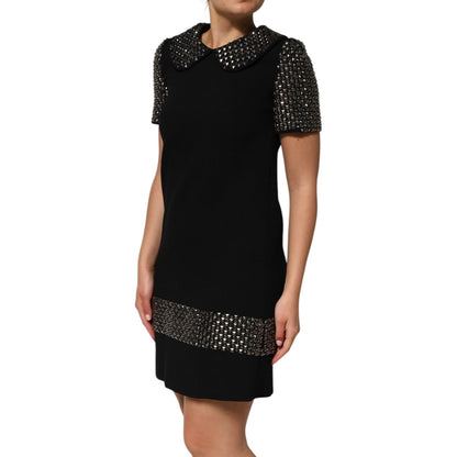 Dolce & Gabbana Black Crystal Embellished Collared Mini Dress