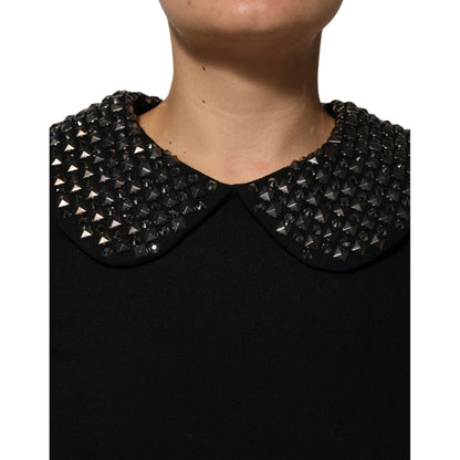 Dolce & Gabbana Black Crystal Embellished Collared Mini Dress