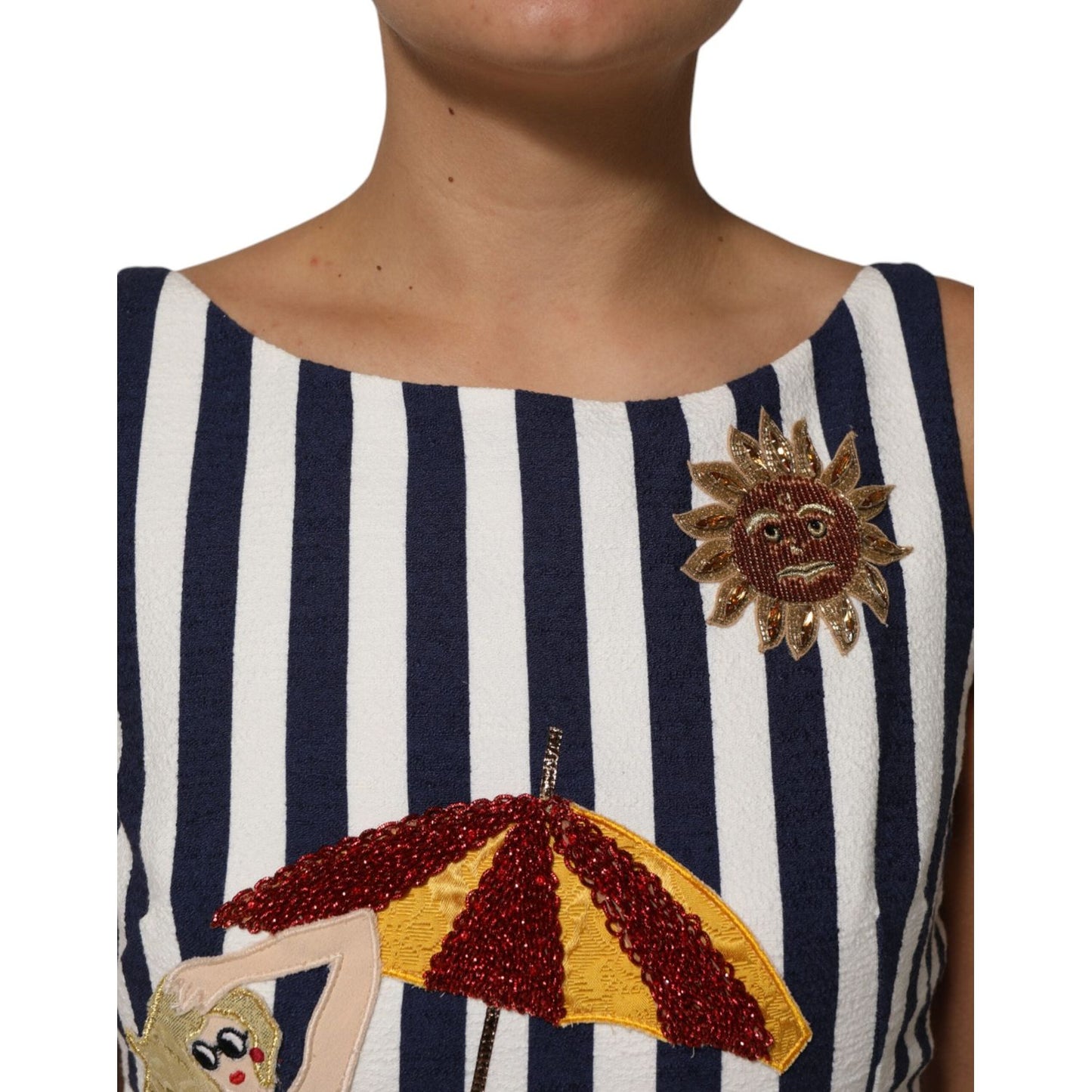 Dolce & Gabbana Blue White Striped Embroidered A-line Dress DR81809-38