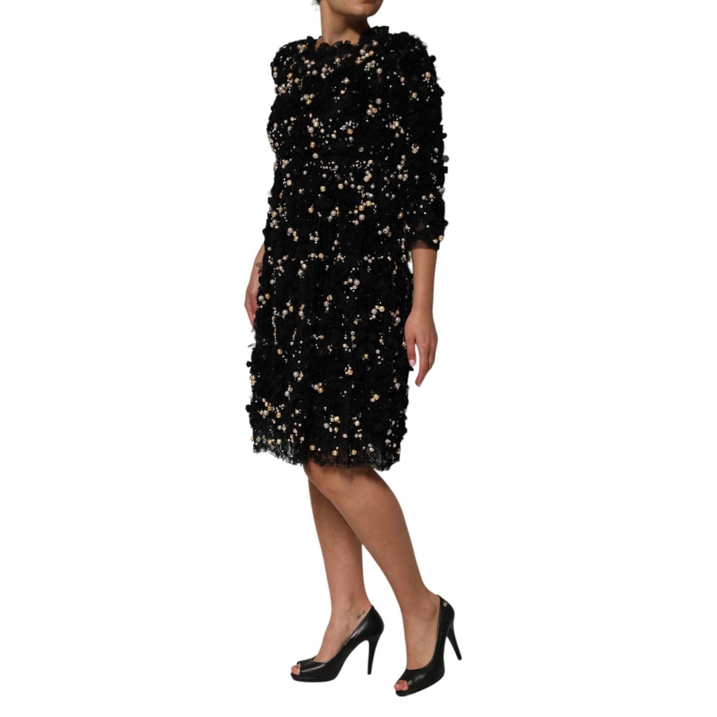 Dolce & Gabbana Black Viscose Pearl Embellishment Shift Dress DR81787-42