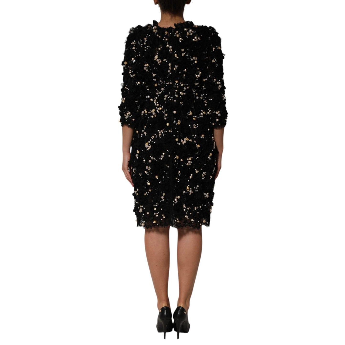 Dolce & Gabbana Black Viscose Pearl Embellishment Shift Dress DR81787-42