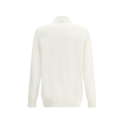 Back view of Brunello Cucinelli White Cashmere Cardigan with ribbed collar and regular fit for AW25, showcasing premium Italian craftsmanship.