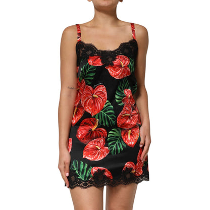 Dolce & Gabbana Black Floral Lace Trim Chemise Lingerie Dress