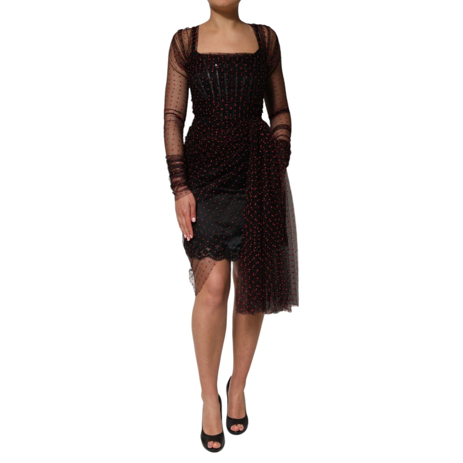 Dolce & Gabbana Black Lace Trim Long Sleeve Sheath Mini Dress