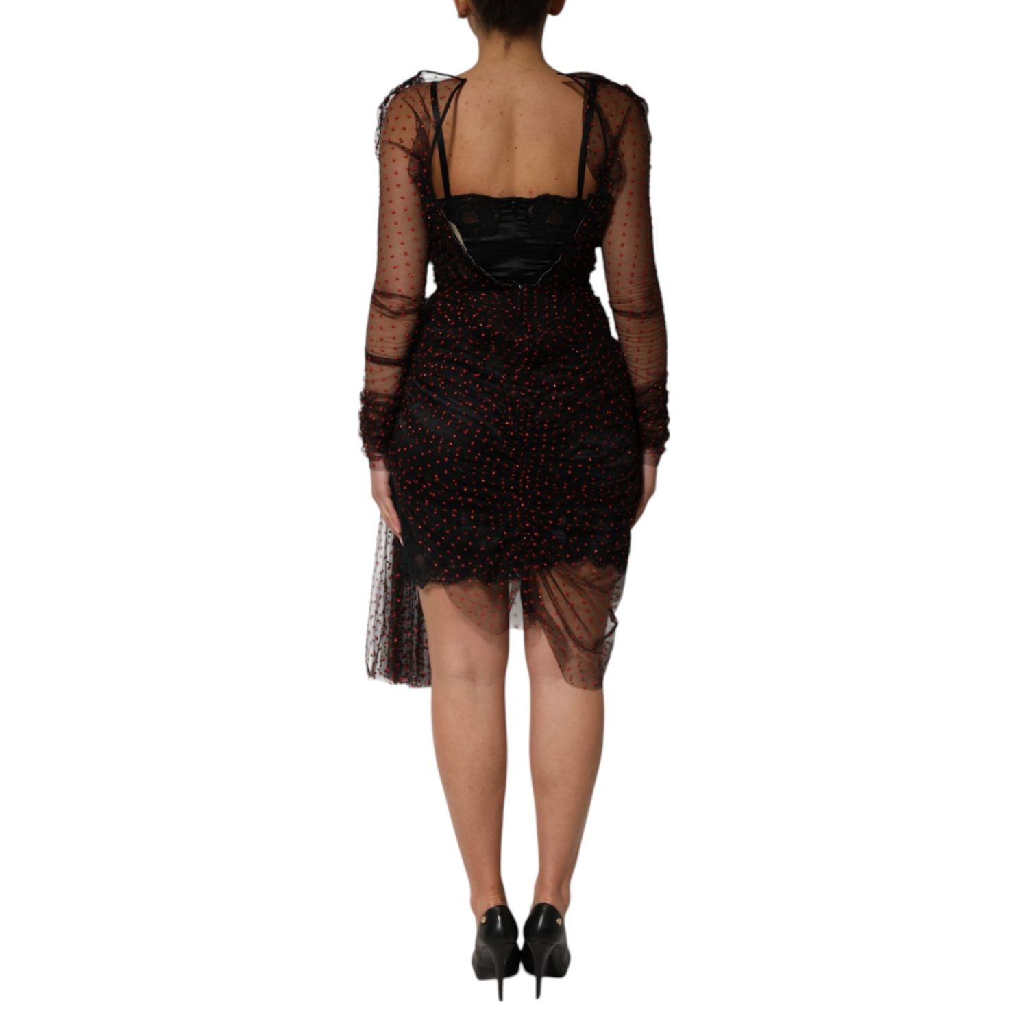 Dolce & Gabbana Black Lace Trim Long Sleeve Sheath Mini Dress