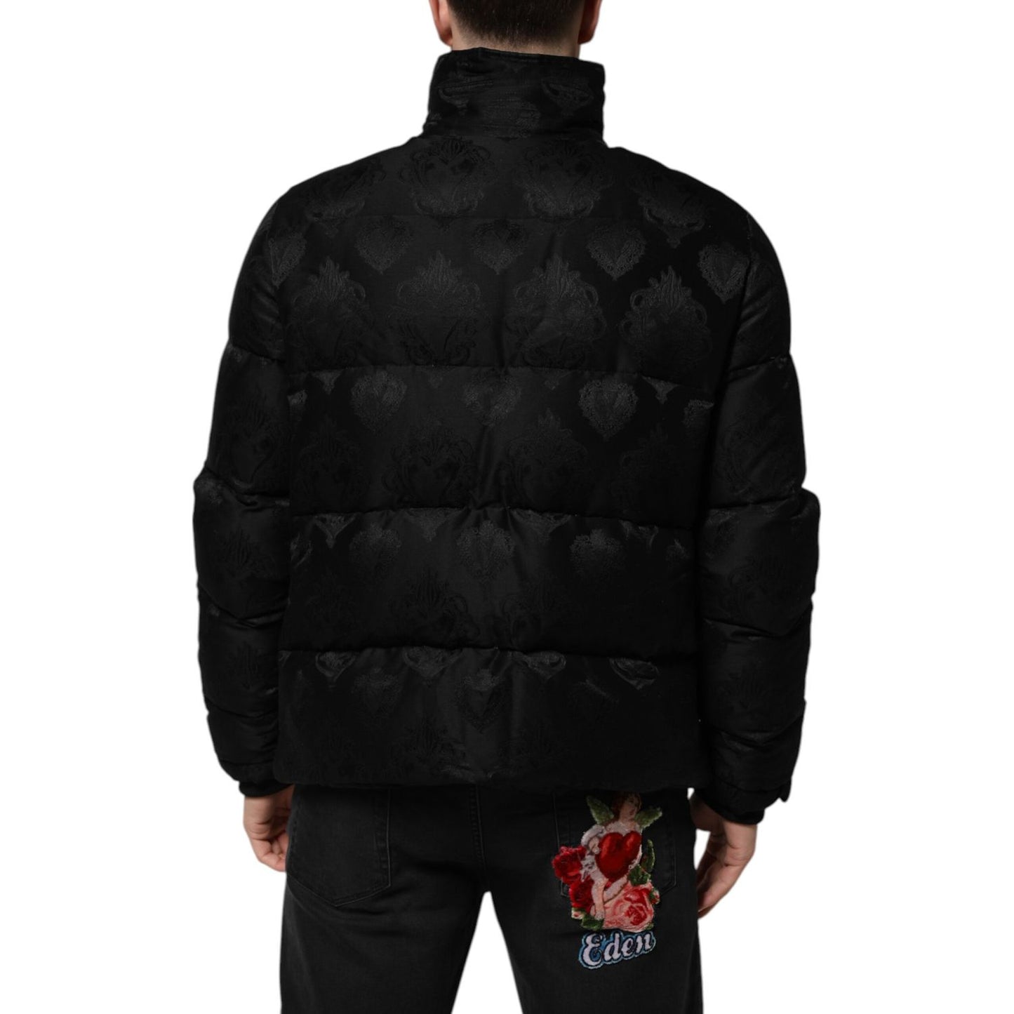 Dolce & Gabbana Black Jacquard Quilted Puffer Bomber Jacket