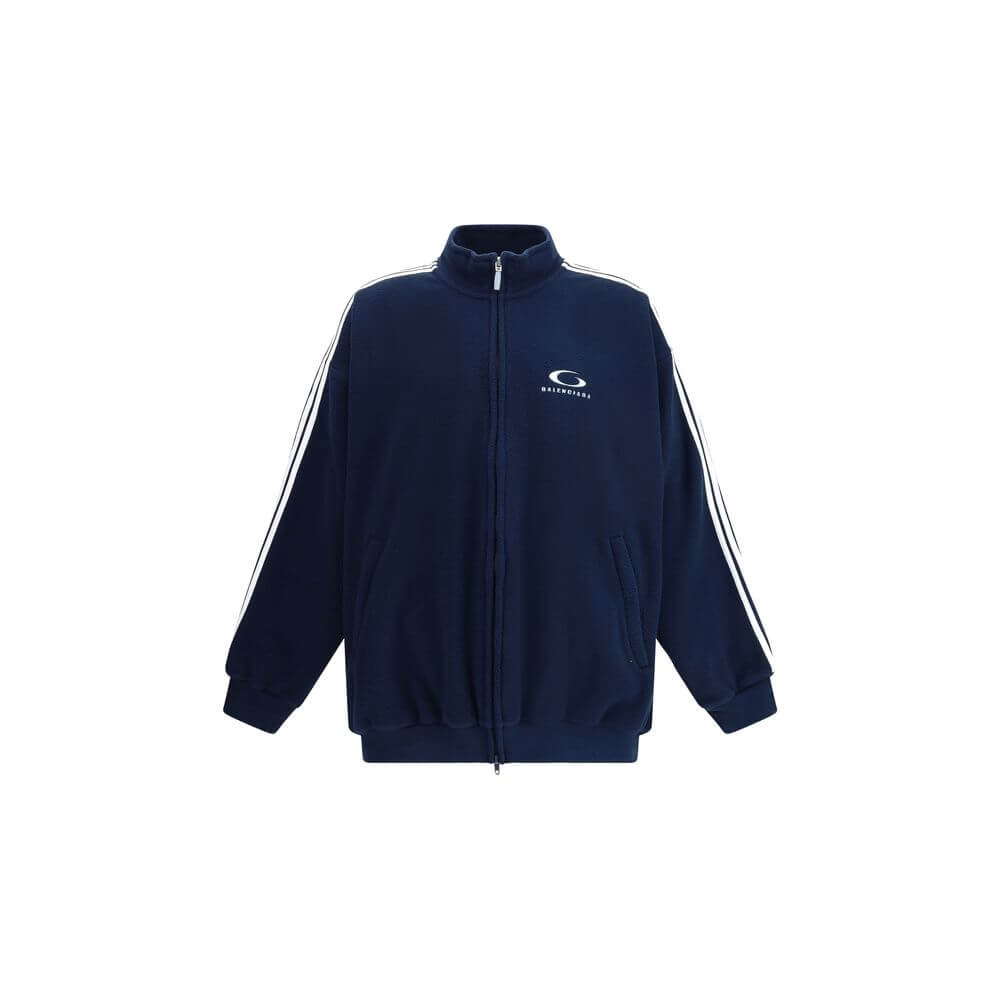 Balenciaga Blue Polyester Bomber with zip closure and embroidered Loop Sports Icon motif.