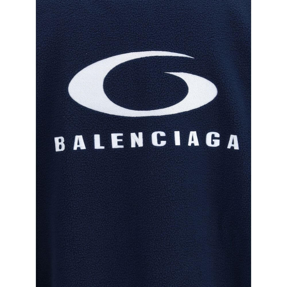 Balenciaga Blue Polyester Bomber with embroidered Loop Sports Icon motif and contrasting piping on fleece terry fabric.