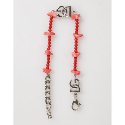 Dolce & Gabbana Silver Tone Brass Beaded Resin DG Logo Chain Men Bracelet