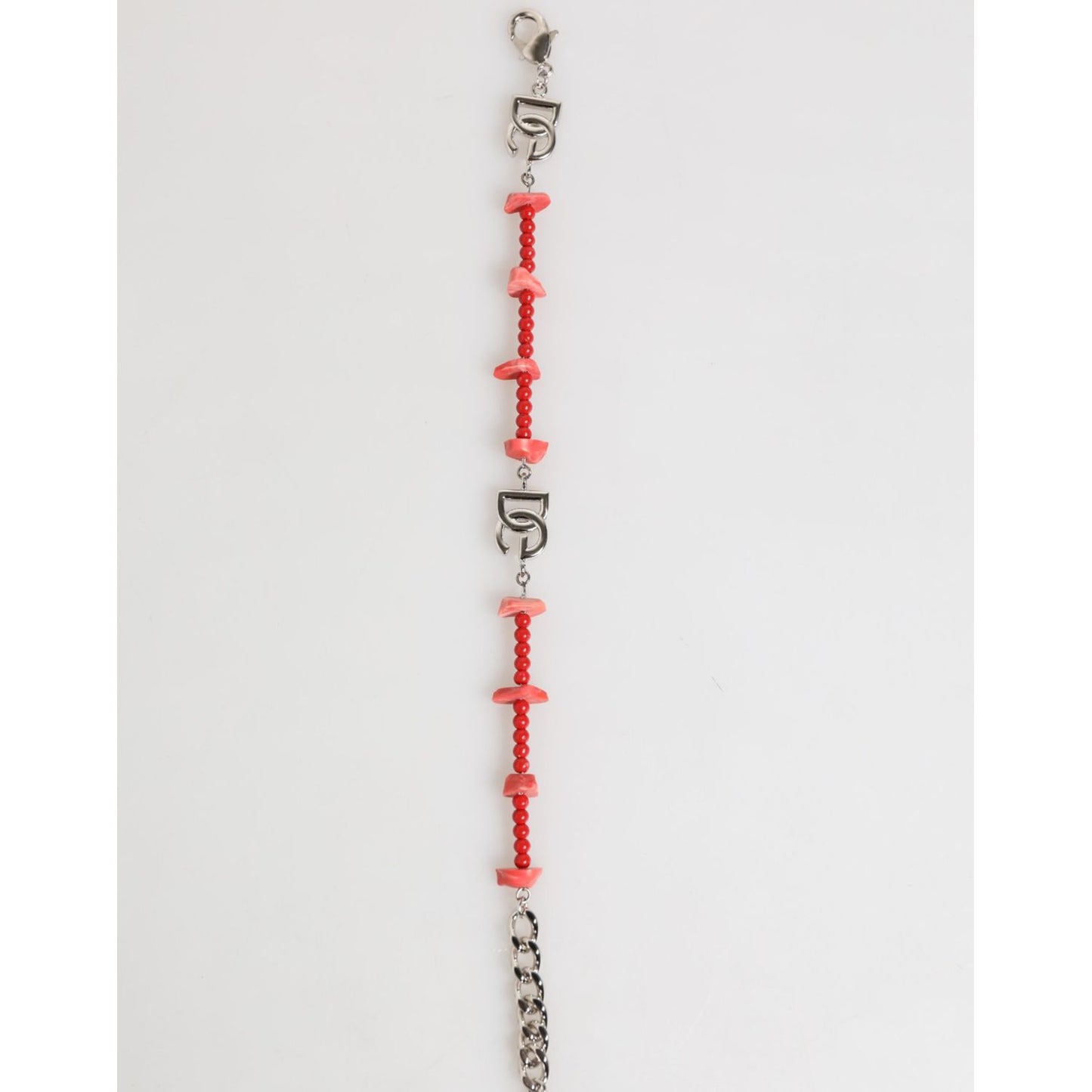 Dolce & Gabbana Silver Tone Brass Beaded Resin DG Logo Chain Men Bracelet