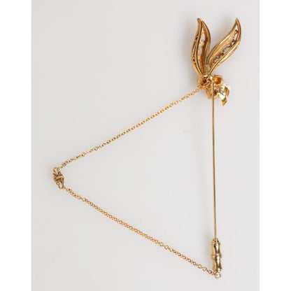 Dolce & Gabbana Gold Tone 925 Sterling Silver Crystal Chain Pin Brooch