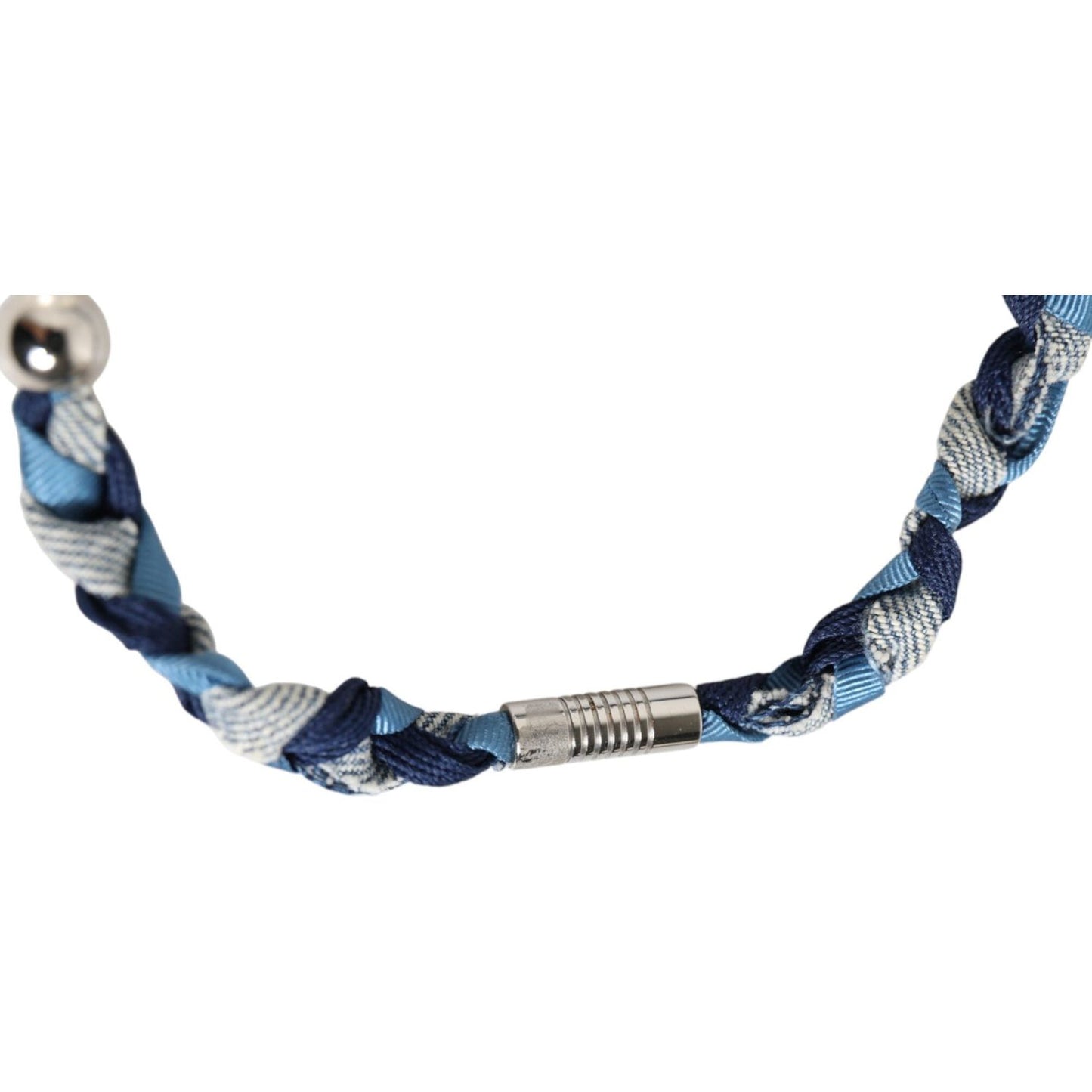 Dolce & Gabbana Blue White Braided Silver Metal Logo Beaded Men Bracelet SMY11101