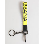 Dolce & Gabbana Yellow Logo Nylon Silver Brass Holder Keychain Keyring SMY11123