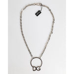 Dolce & Gabbana Silver Tone Brass Chain DG Logo Pendant Men Necklace SMY11218