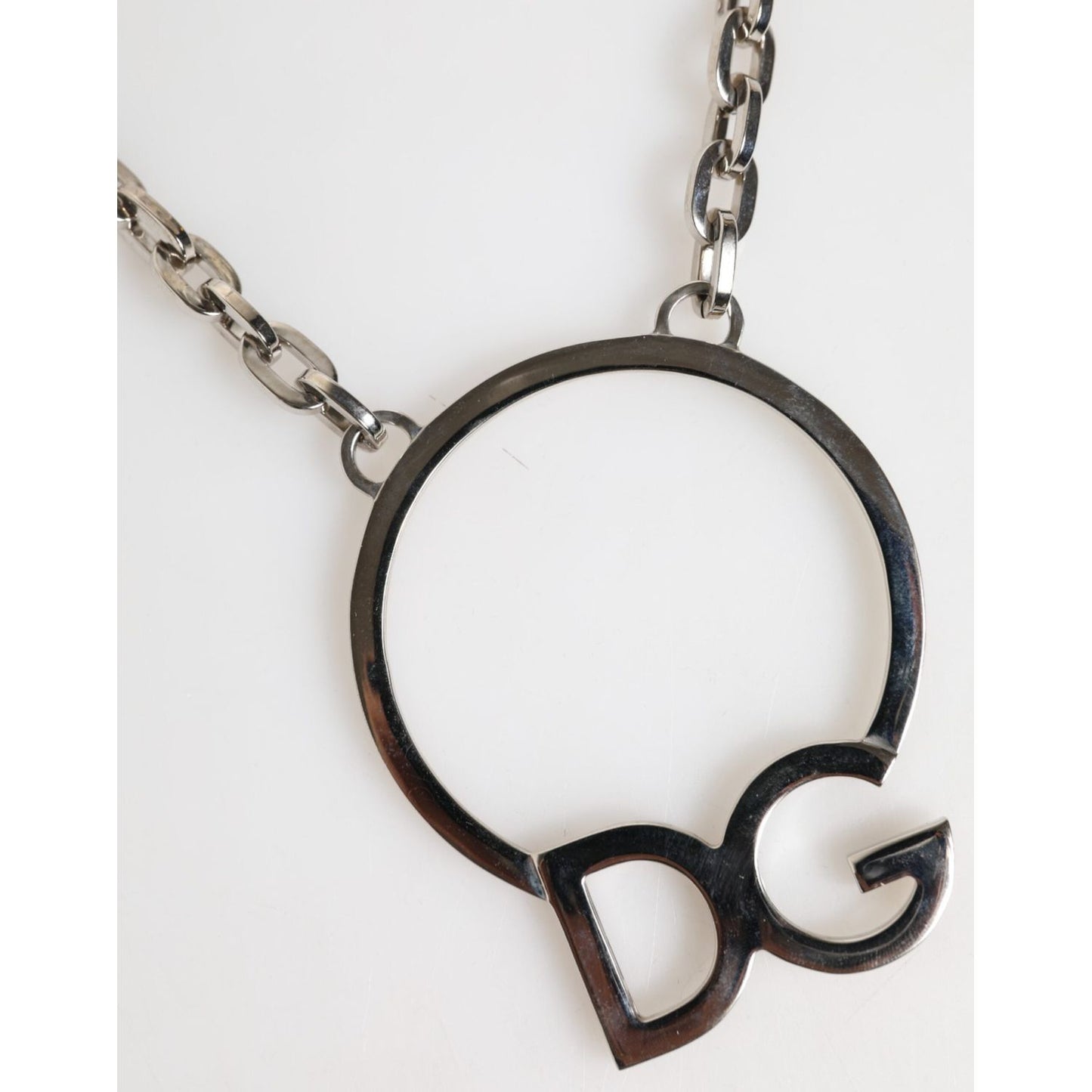 Dolce & Gabbana Silver Tone Brass Chain DG Logo Pendant Men Necklace SMY11218