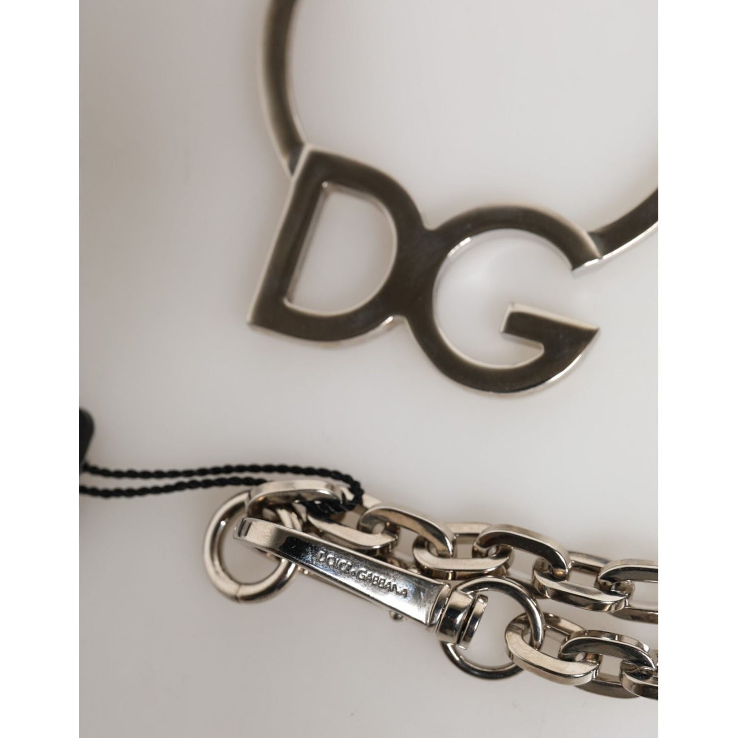 Dolce & Gabbana Silver Tone Brass Chain DG Logo Pendant Men Necklace SMY11218