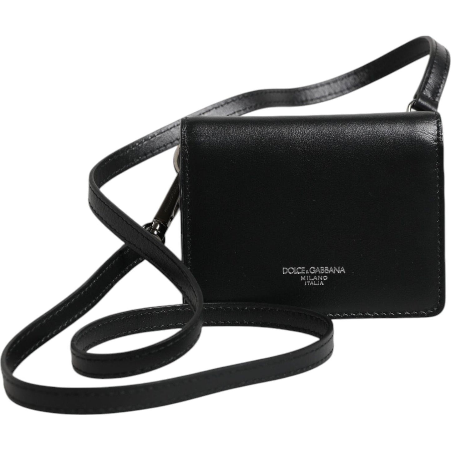 Dolce & Gabbana Black Leather Bifold Card Holder Crossbody Men Borse Bag SMY11219