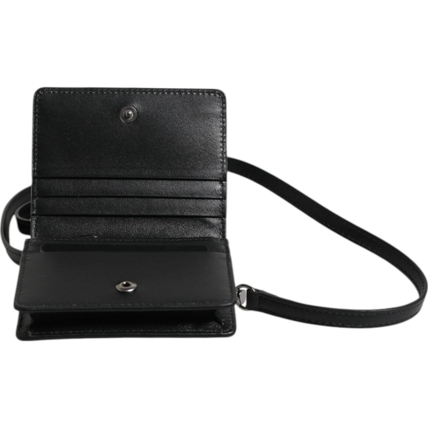 Dolce & Gabbana Black Leather Bifold Card Holder Crossbody Men Borse Bag SMY11219