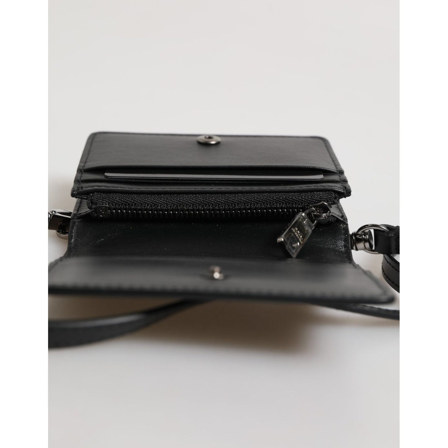 Dolce & Gabbana Black Leather Bifold Card Holder Crossbody Men Borse Bag SMY11219