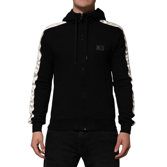Dolce & Gabbana Black Cotton Plaque Track Cardigan Sweater