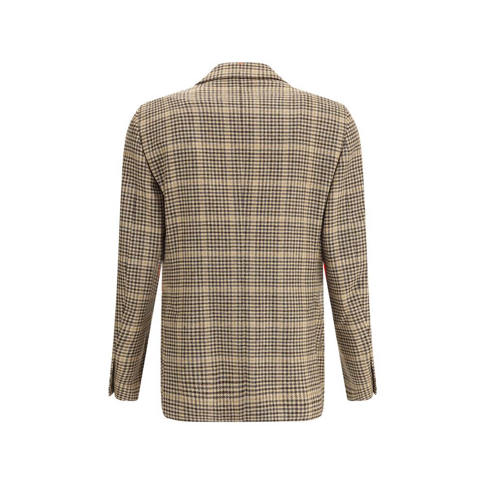 Back view of Lardini Beige Wool Clothing blazer with houndstooth pattern and double back slit for AW25 season.