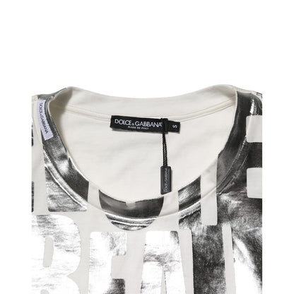 Dolce & Gabbana White Metallic Print Cotton CrewNeck T-shirt