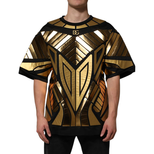 Dolce & Gabbana Black Metallic Print Nylon Crewneck T-shirt