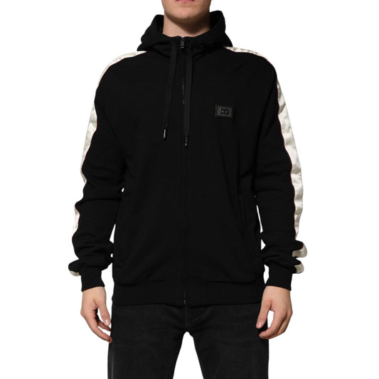 Dolce & Gabbana Black Cotton Plaque Track Cardigan Sweater