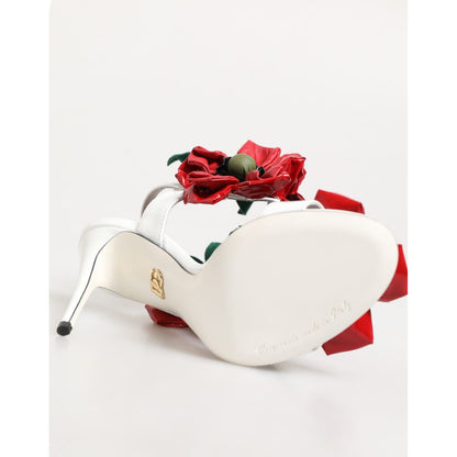 Dolce & Gabbana White Red Floral Detailing Sandals Shoes