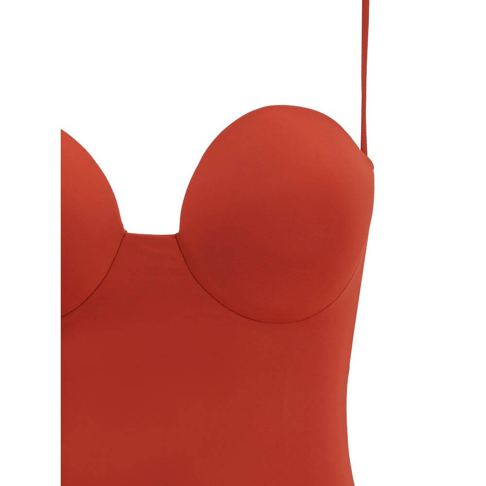 Front view of Magda Butrym Orange Polyamide One-Piece Swimsuit with retro bustier silhouette.
