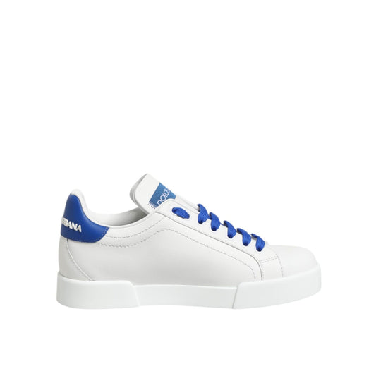 Dolce & Gabbana White Blue Leather Low Top Sneakers Shoes