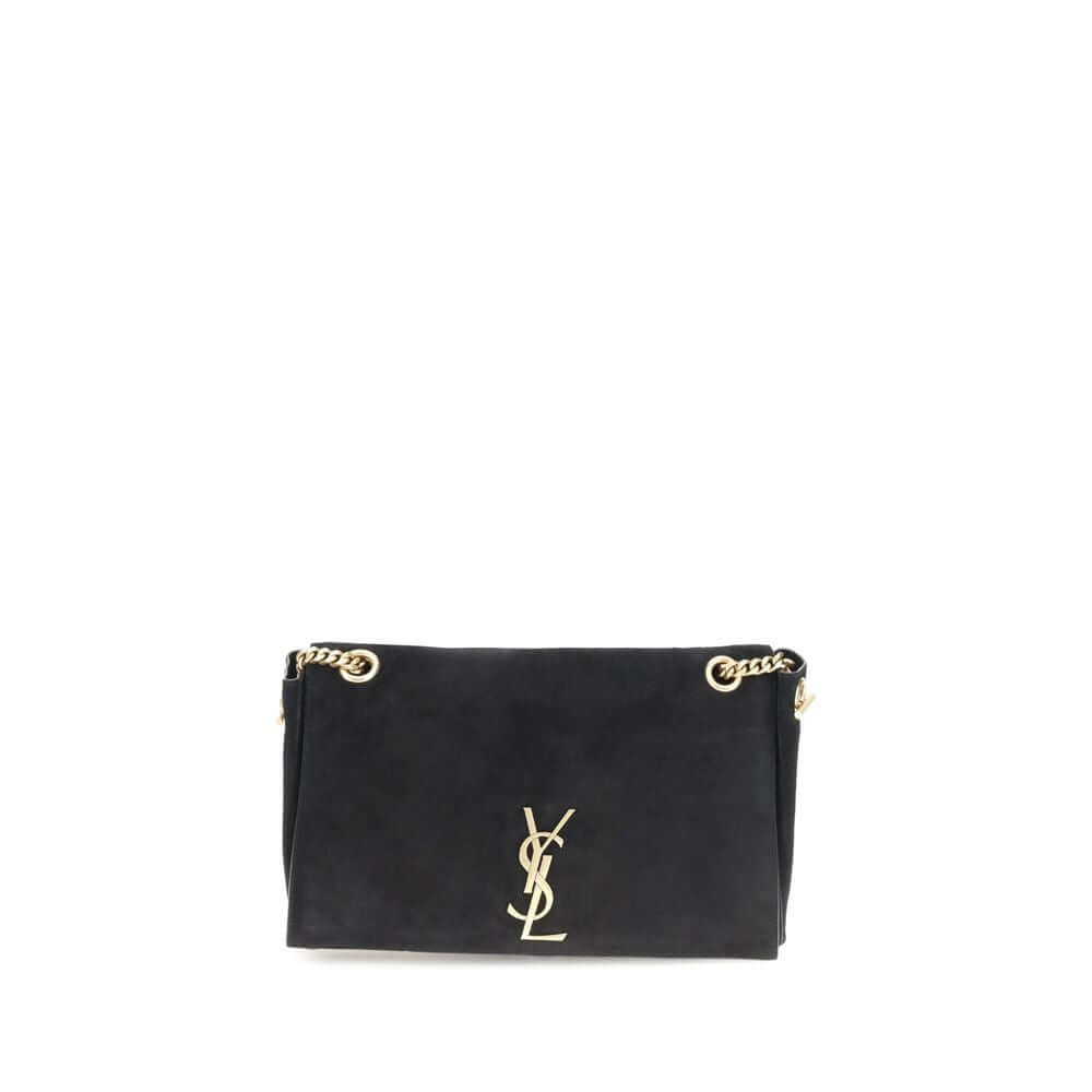 Saint Laurent Black Calf Leather Bos Taurus Shoulder Bag with monogram and chain strap