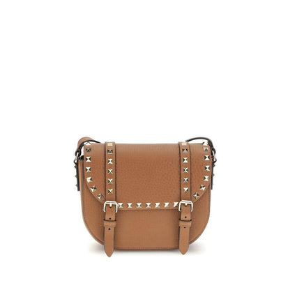 Valentino Garavani Beige Calf Leather Bos Taurus Shoulder Bag with iconic studs and adjustable strap, perfect for AW25 season.