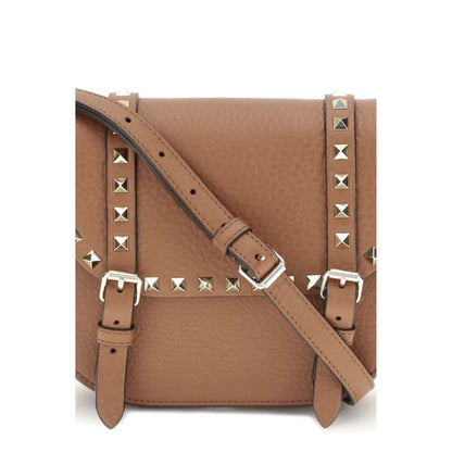 Valentino Garavani Beige Calf Leather Bos Taurus Shoulder Bag with studs, front flap and adjustable strap, AW25 collection.