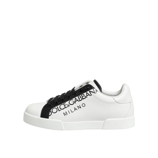 Dolce & Gabbana Black White Leather Portofino Sneaker Shoes