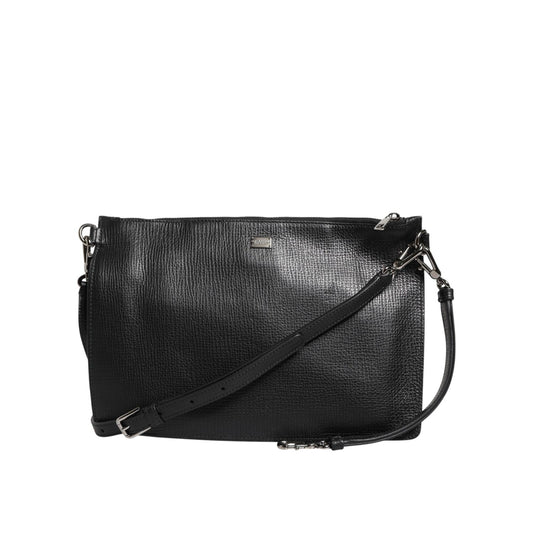 Dolce & Gabbana Black Palmellato Leather Logo Plaque Shoulder Borse Bag