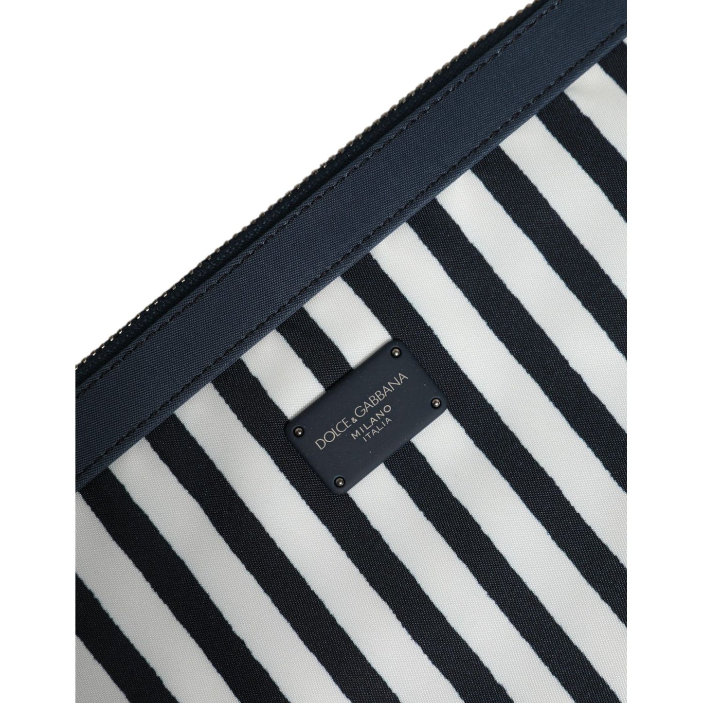 Dolce & Gabbana Black White Striped Logo Plaque Clutch Borse Pouch Bag