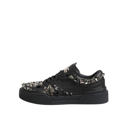 Dolce & Gabbana Black Leather Studded Low Top Sneakers Shoes