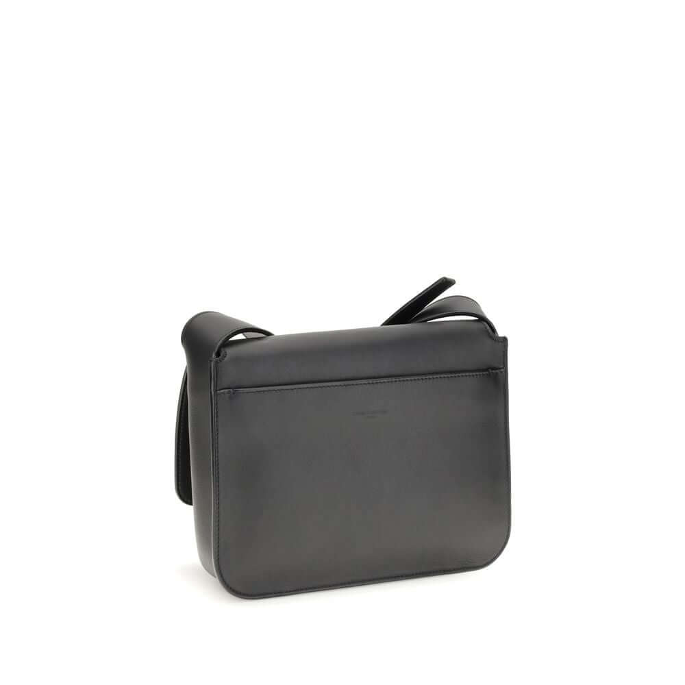 Saint Laurent Black Calf Leather Bos Taurus Shoulder Bag back view with adjustable strap and sleek design.
