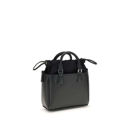 Margiela Black Calf Leather Bos Taurus Shoulder Bag with handcrafted details and metal rivets for a sleek, elegant look.