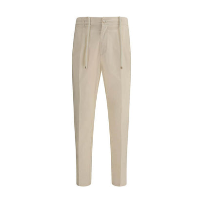 Cruna Beige Cotton Casual Pants with elastic waistband and side pockets