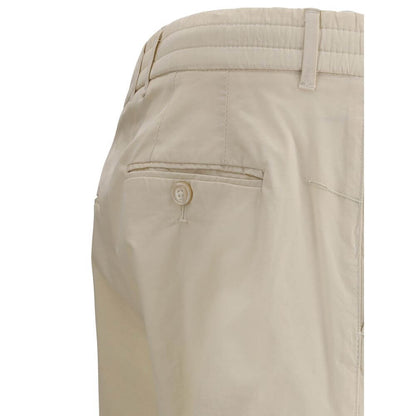 Cruna Beige Cotton Casual Pants with elastic waistband and back welt pocket detail