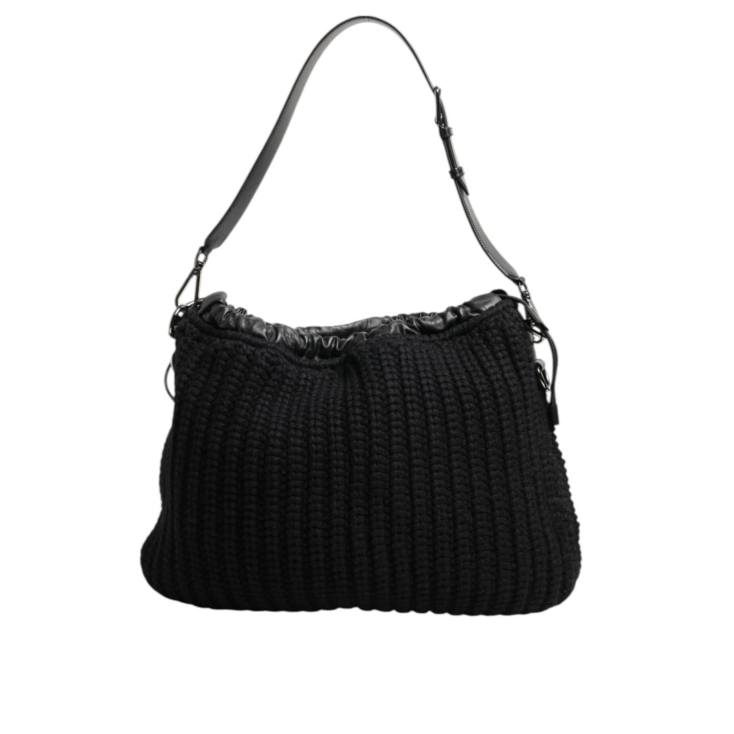 Dolce & Gabbana Black Cashmere Knitted Leather Shoulder Women Borse Bag