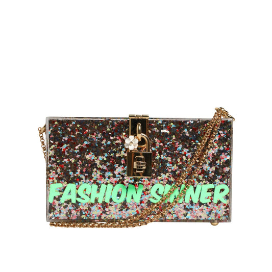 Dolce & Gabbana Multicolor PurseBox Fashion Sinner Glitter Crossbody Bag with gold chain and logo details.