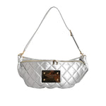 Dolce & Gabbana Silver Quilted Filled Crossbody Shoulder Bag SICILY Bag with logo plate and detachable strap.