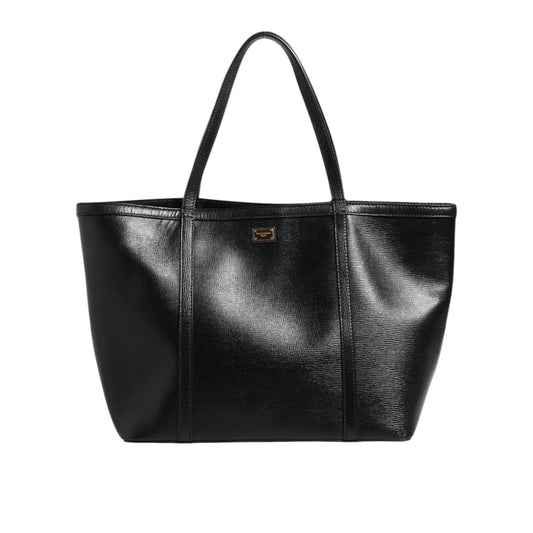 Dolce & Gabbana Black Leather Miss Escape Shopping Tote Women Borse Bag