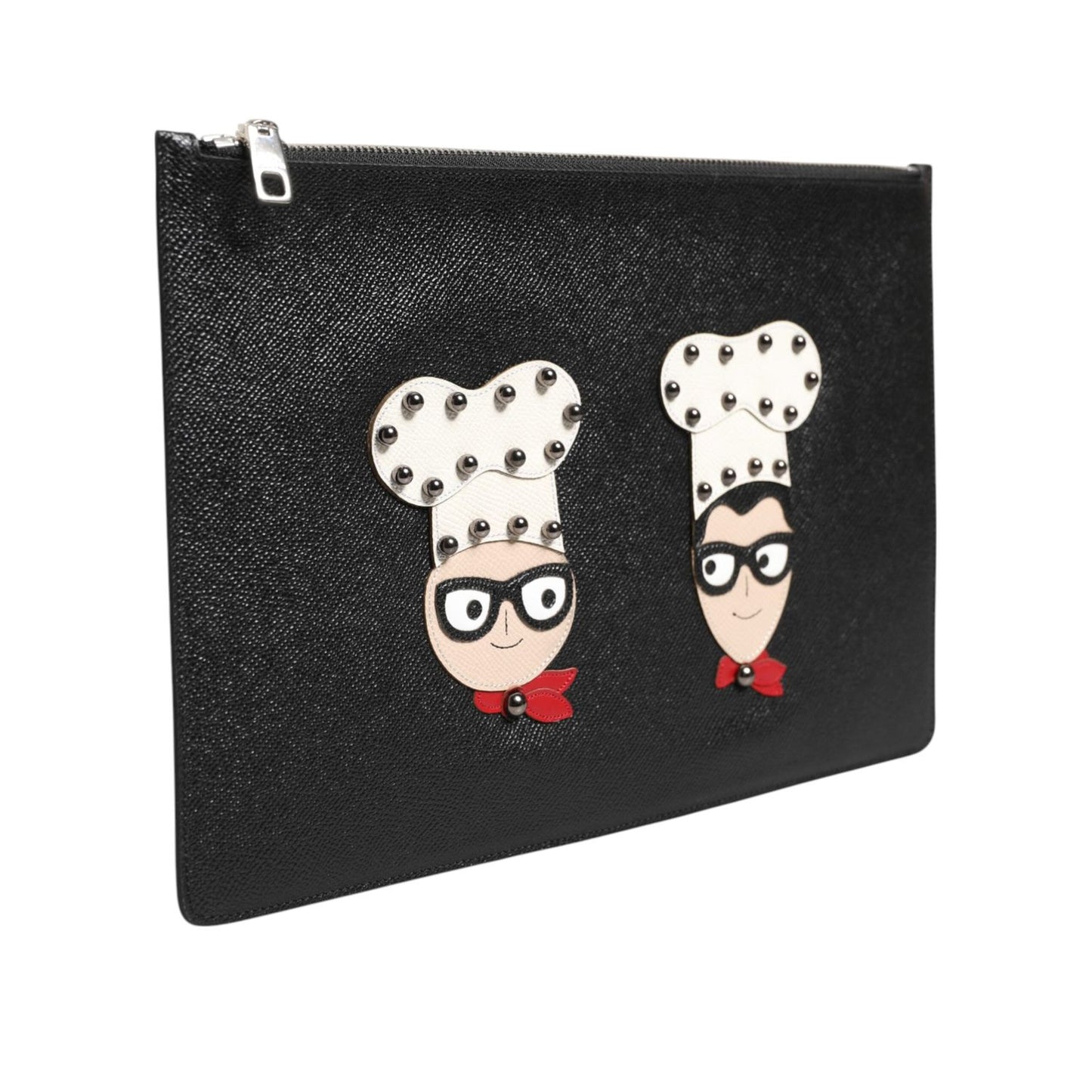 Dolce & Gabbana Black Leather #DGFAMILY Embellished Men Clutch Pouch Bag