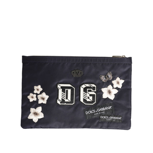 Dolce & Gabbana Blue DG Logo Patch Embellished Pouch Clutch Men Borse Bag