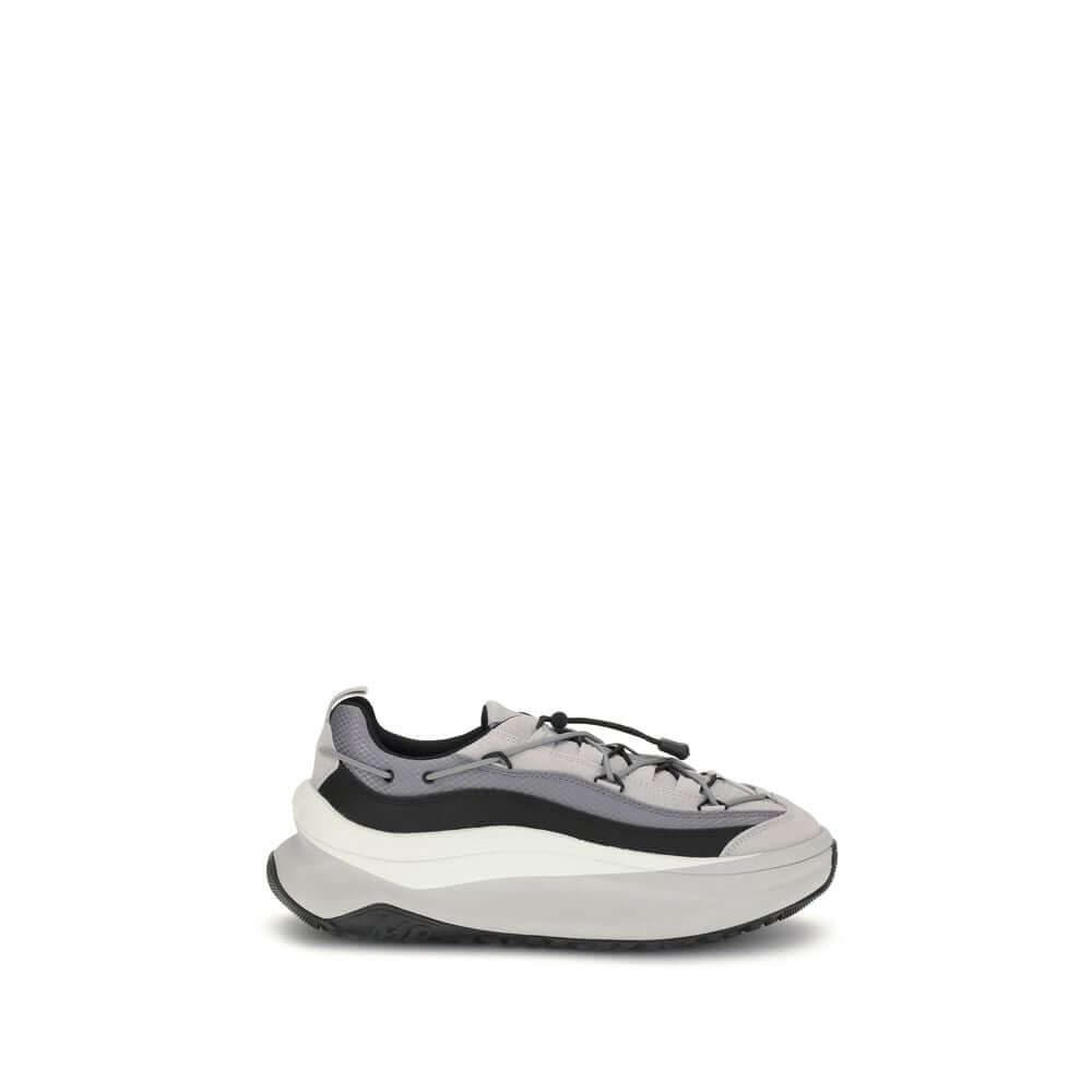 Moon Boot Gray Polyester Athletic Sneakers with paneled construction and crisscrossing laces on white background